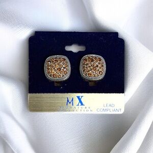 MX Signature Collection square silver tone pave orange CZ post earrings